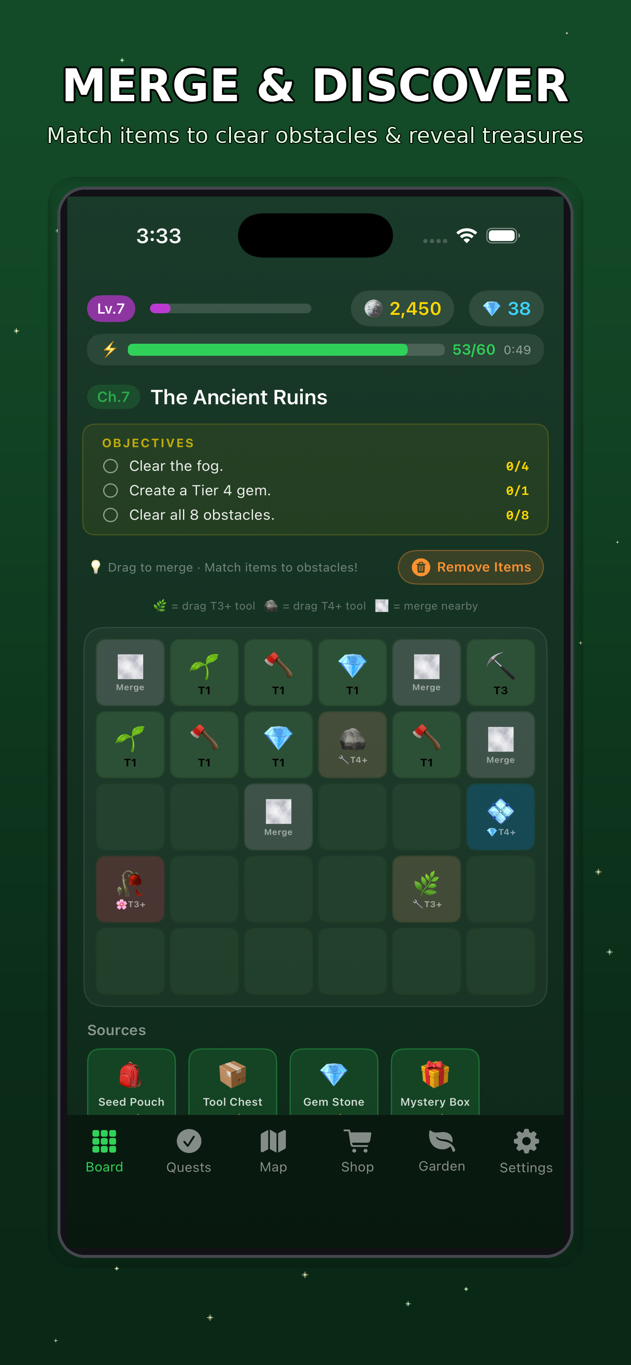 Merging items on the board
